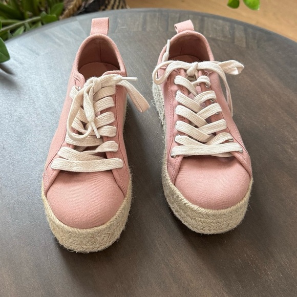 Zara Girls Pink Canvas Jute Platform Espadrille - Size 32 (US 1) - Like New - Picture 2 of 8